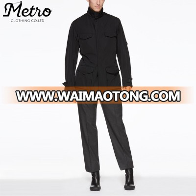 fashion style flap pockets black twill jackets men