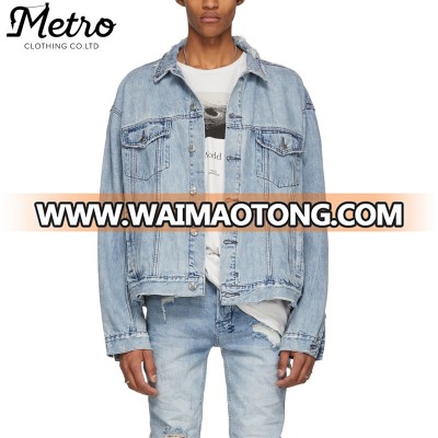 custom blue distressing embroidery denim jackets